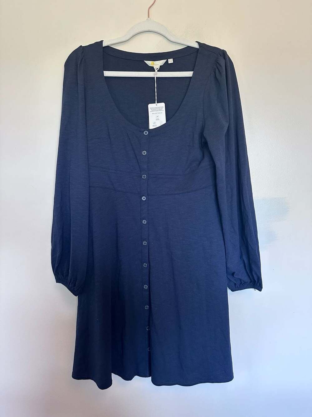 NWT Boden Navy Button-Front Tencel Cotton Slub Mini Dress 8R